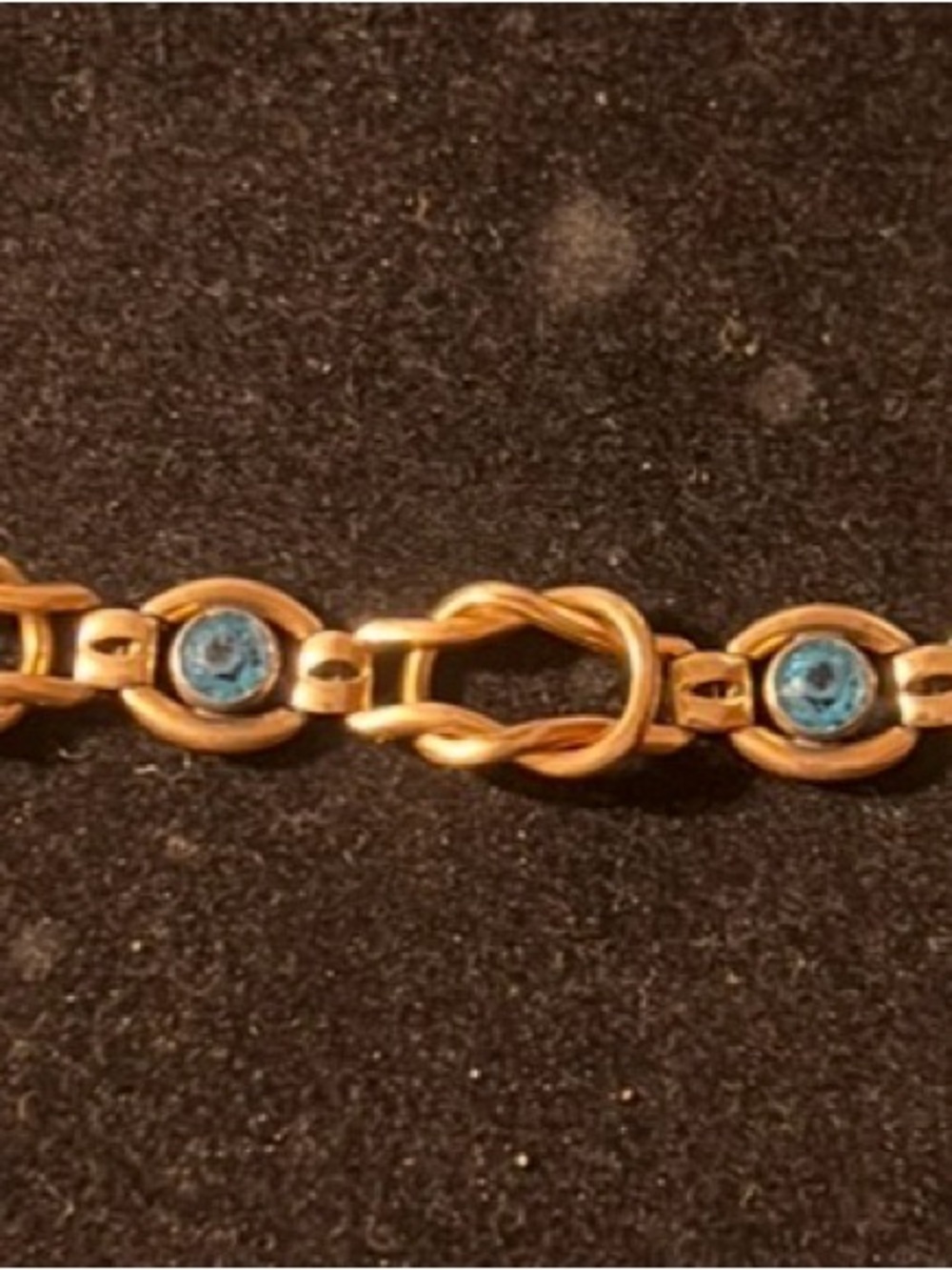 Vintage STURDY 1/20 12K Gold Filled Love Knot Blue Rhinestone Bracelet 6.5